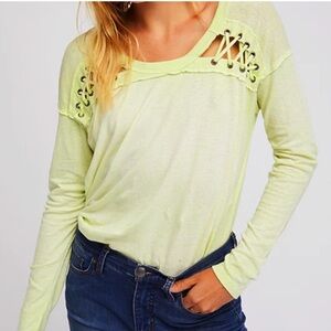 We the free Women's Light Green Lace-Up Top